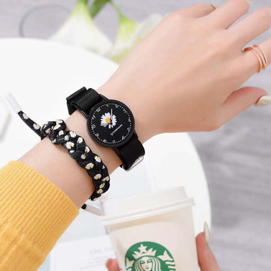 Đồng Hồ Nữ Mặt Tròn Dây Vải Thời Trang Hàn