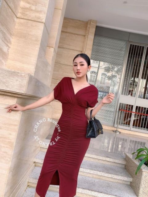 Váy dúm cổ V ôm body