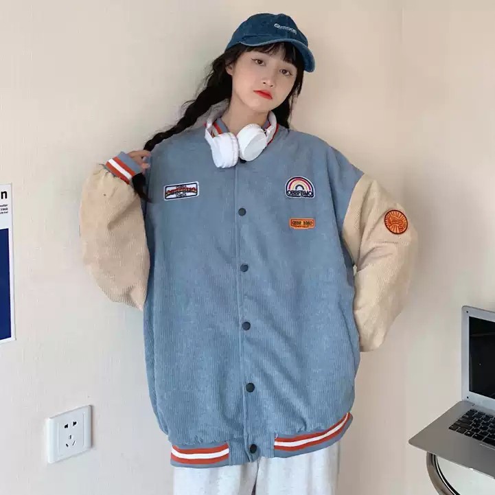 Áo Bomber/ Áo Khoác Nhung Tăm Cầu Vồng Deepend Cúc Bấm Nam Nữ - Hàng mới về