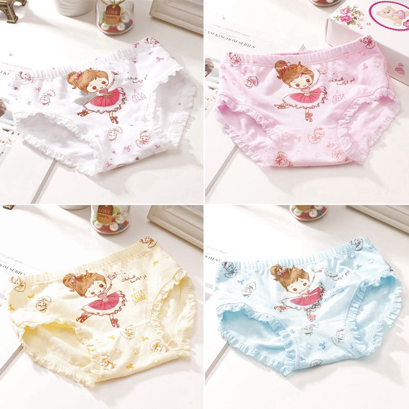 Bộ 4 quần lót vải cotton mềm mại họa tiết tùy chọn cho bé gái