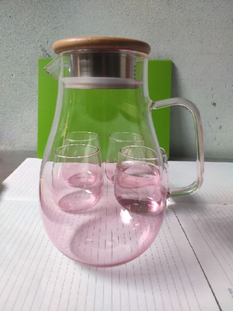 Bình thủy tinh chịu nhiệt đun trên bếp cao cấp 1800ml đổi màu nước Hồng tuyệt đẹp