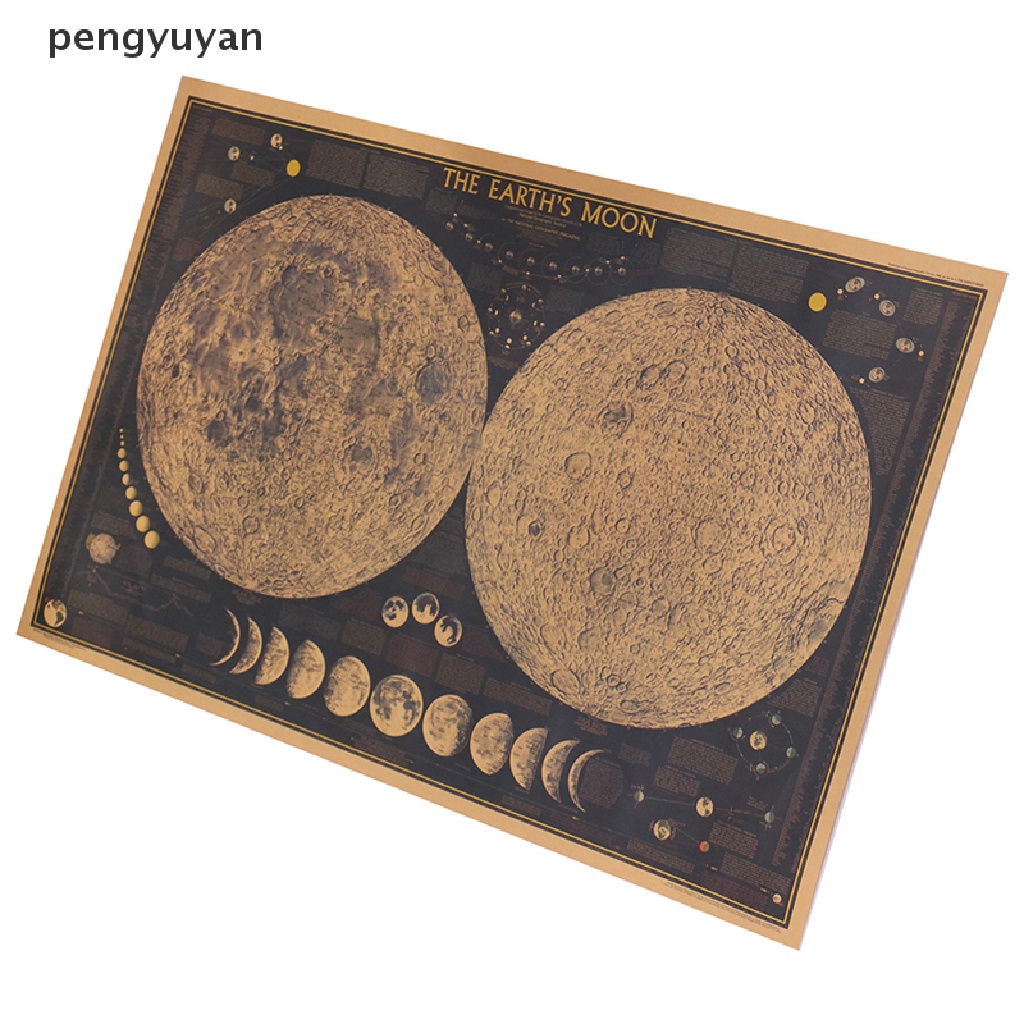 (pengyuyan) Poster Bản Đồ Thế Giới Mặt Trăng Trái Đất Cỡ Lớn Phong Cách Retro Vintage