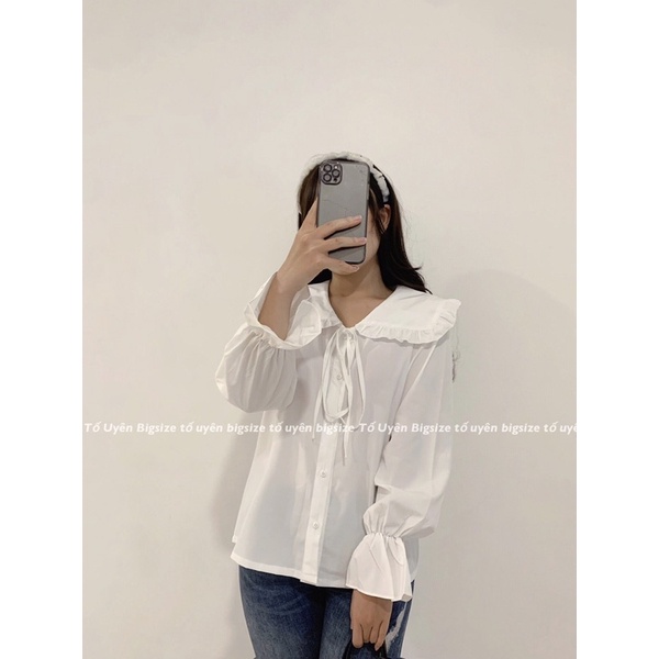 (T.U Bigsize 50-80kg) Áo Sơ Mi Cổ Bèo Dài Tay Buộc Dây Phong Cách Baby Hottrend 2022 #110