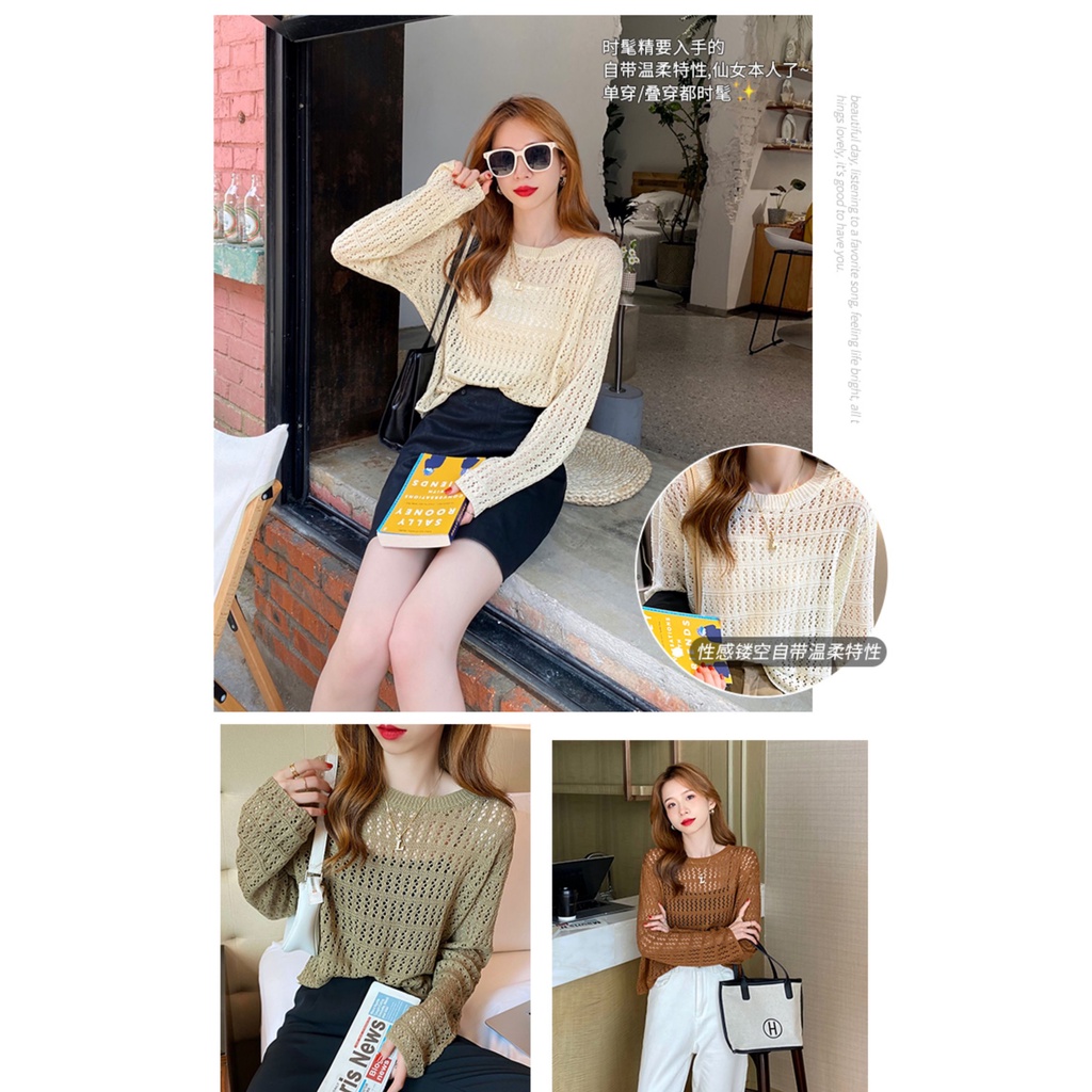 Áo Sweater Dài Tay Khoét Lỗ Phong Cách Trẻ Trung Thanh Lịch Dành Cho Nữ