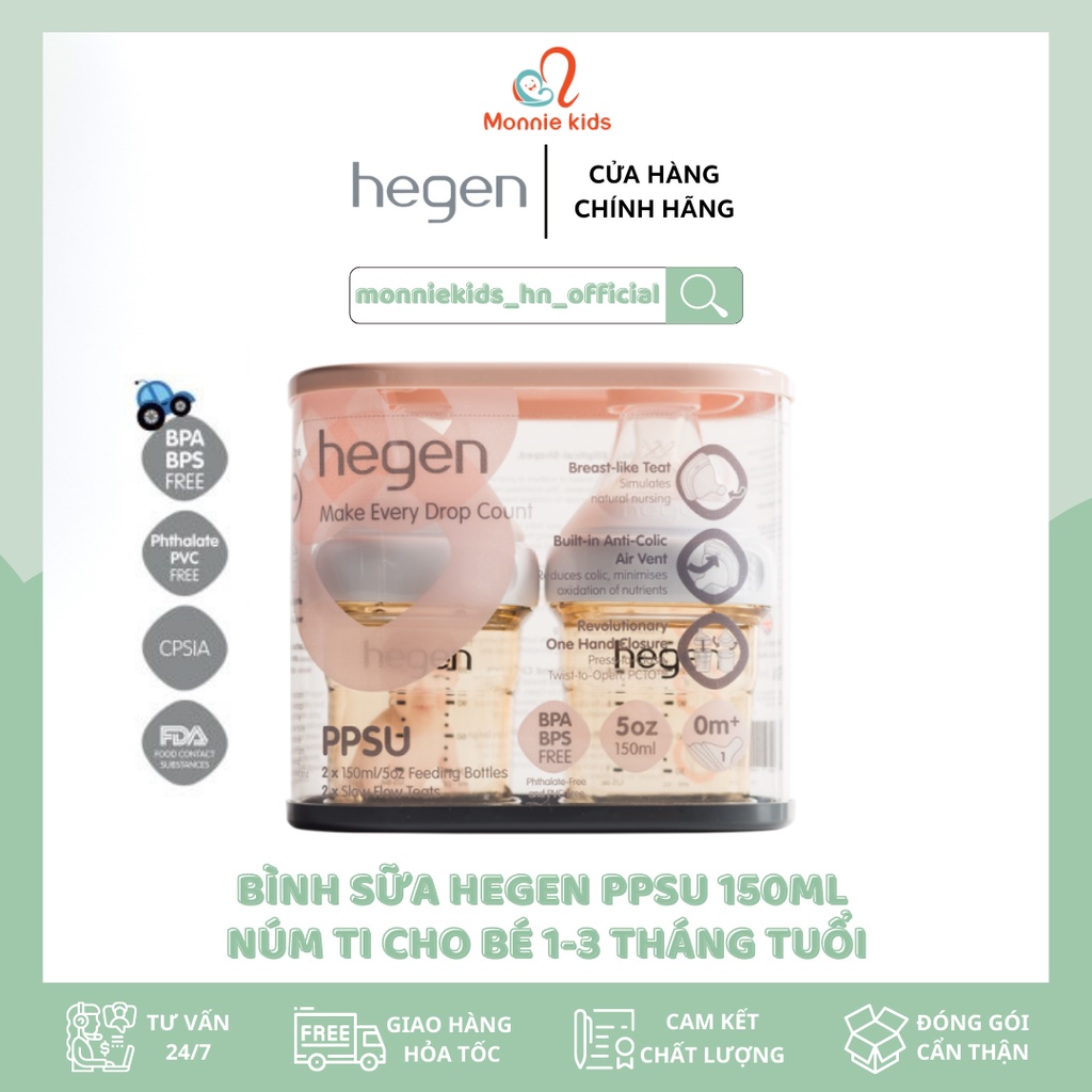 BÌNH SỮA HEGEN PPSU 150ML NÚM TI DÀNH CHO BÉ 0-3 THÁNG TUỔI