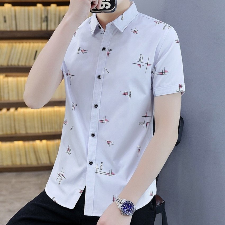 Áo sơ mi nam tay ngắn phối họa tiết chữ ZUNYI thời trang Erina cao cấp chất vải mềm mịn thoáng mát form dáng chuẩn