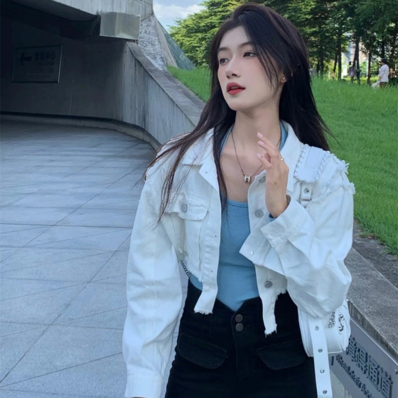 Áo Khoác Denim Ngắn Dáng Rộng Thời Trang Mùa Thu Dành Cho Nữ