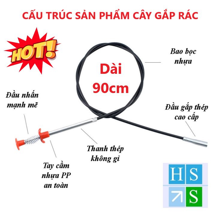 DỤNG CỤ GẮP RÁC ( Dài 90cm ) que móc rác cây thông tắc bồn chậu rủa nhà vệ sinh nhà tắm ống cống SIÊU TIỆN LỢI - HS Shop