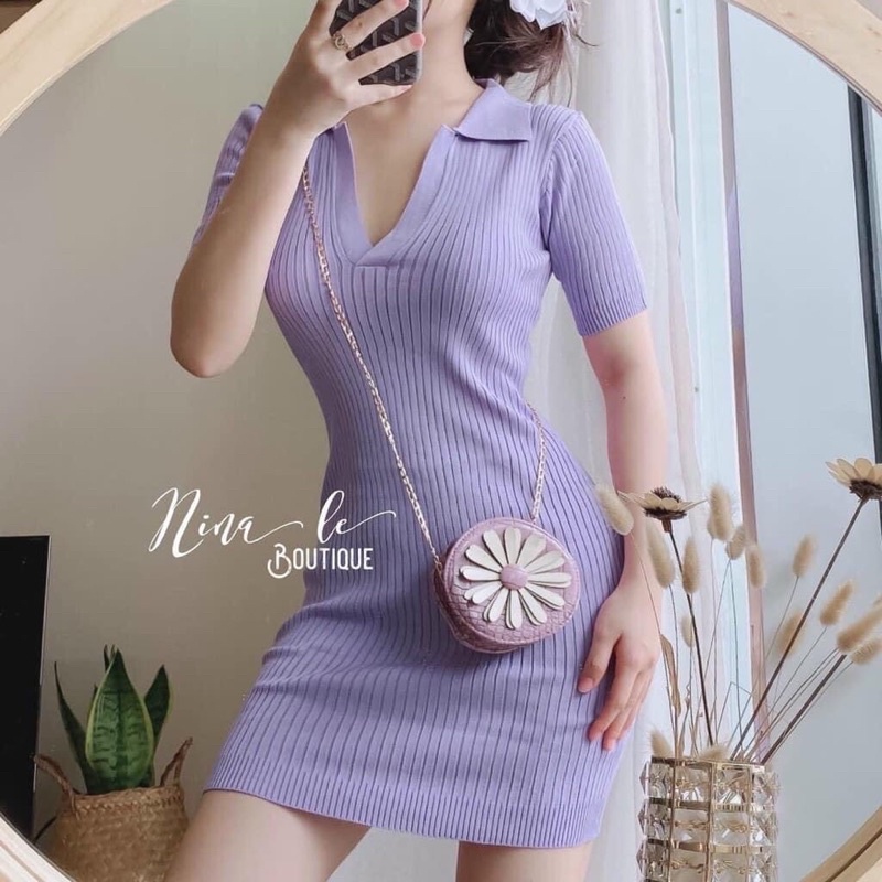 VÁY LEN TĂM POLO CỔ ĐỨC, VÁY BODY