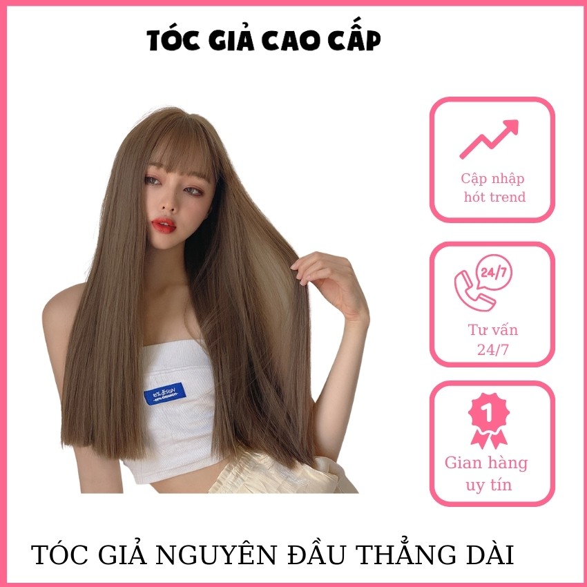 Tóc giả thẳng dài màu trà mật ong, làm nổi bật làn da trắng, hàng cao câp, tặng kèm lưới trùm, mã z7007