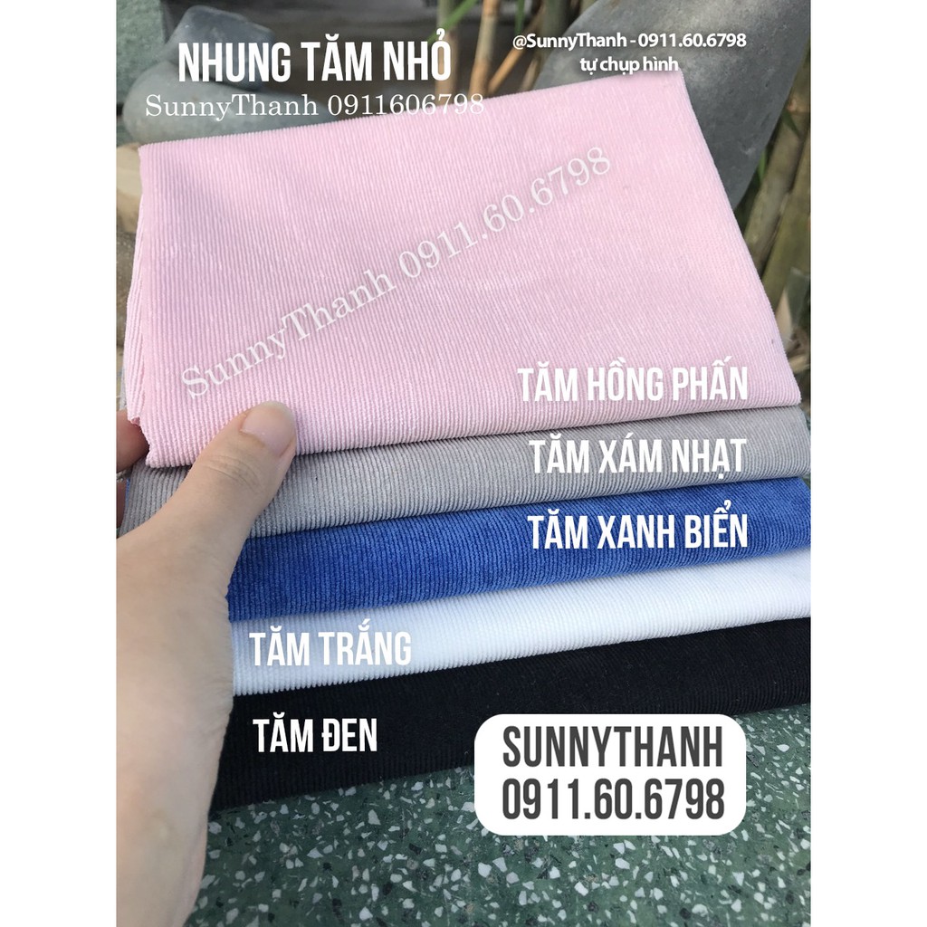 [ Mini nhung tăm nhỏ ] 22cm x 22cm nhung tăm đủ màu nay outfit doll, may đầm cho bé và bé, may bọc sofa, gối vuông sofa