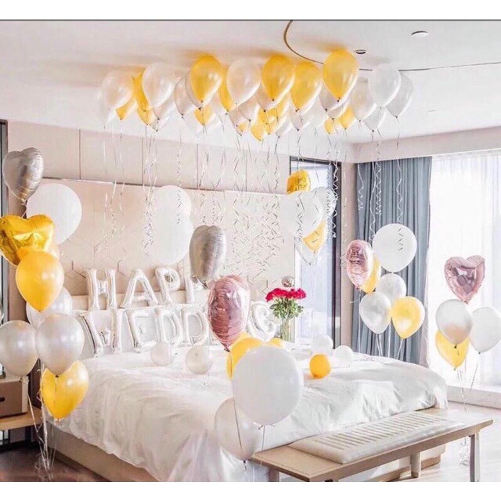 [Ảnh thật] Set trang trí kỷ niệm, happy wedding cho tình nhân đẹp lung linh TẶNG KÈM bơm bóng, keo dán tùy combo