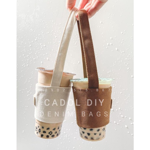 Túi Vải Xách Ly Trà Sữa Nhựa Vải Mộc Trơn Nhiều Màu