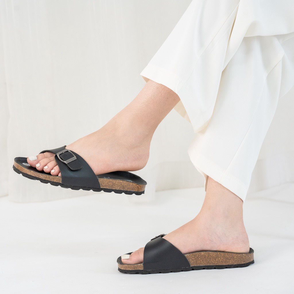 PUK08 - CHỐNG NƯỚC - Dép đế trấu Birken nam nữ Unisex, quai ngang, da PU cao cấp, dép công sở chính hãng Bioline