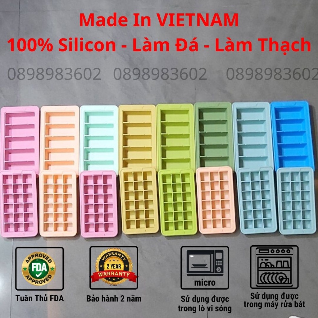 Khay silicon làm đá 5 ngăn, 18 ngăn cỡ lớn, làm đá uống bia, làm kem, chống dính, dễ dàng làm và lấy đá