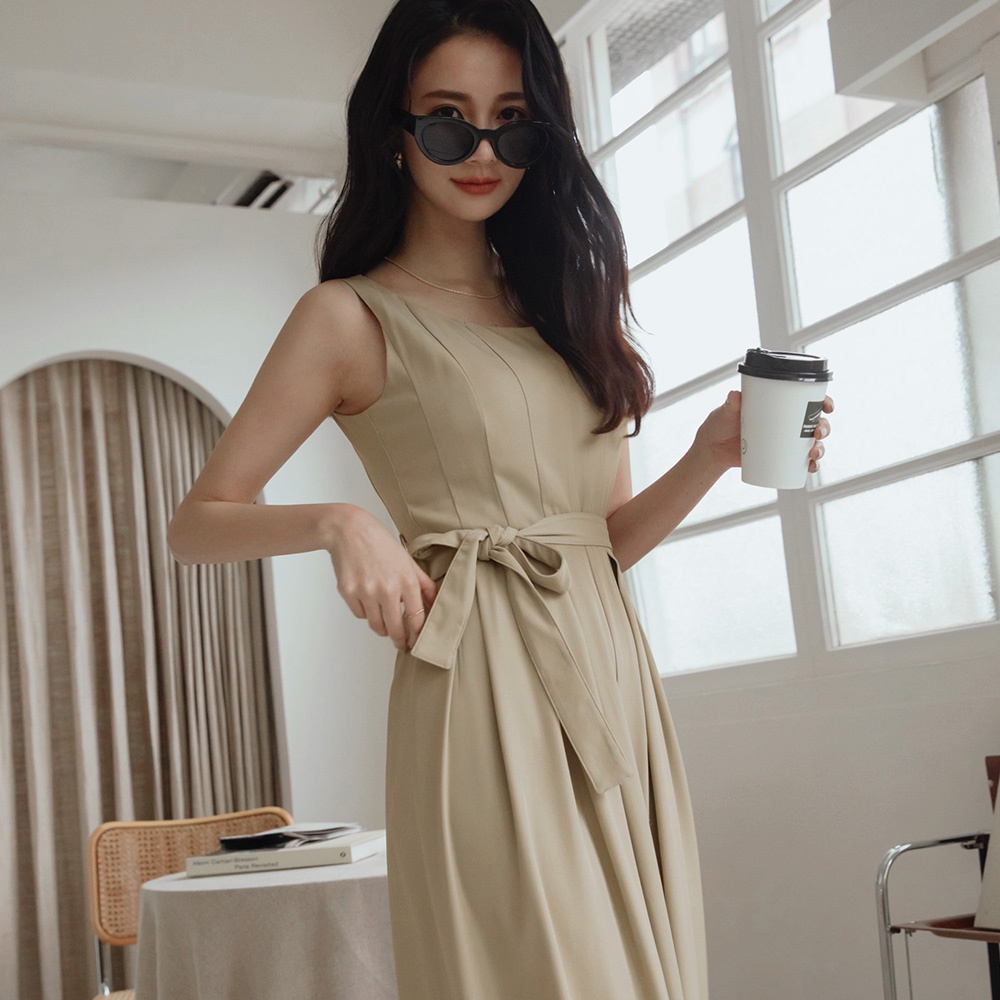 Jumpsuit sát nách quần ống rộng (kem belt) nữ Air Space Lady 2211828004