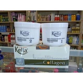 _KEM DUỖI TÓC  ÉP TÓC KELLA COLLAGEN STRONG TRẮNG 500MLx2