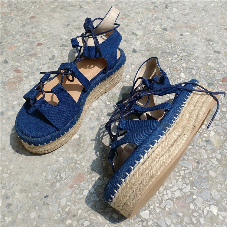 [ORDER] giầy sandals đế cói bánh mỳ cột dây boho tie-up platform sandals