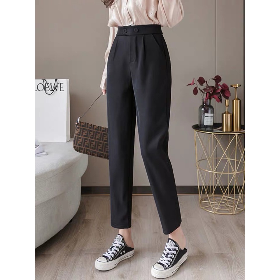 Quần tây nữ công sở cạp cao ống đứng - 2 cúc bấm lệch - chất tuyết mưa chuẩn form | BigBuy360 - bigbuy360.vn