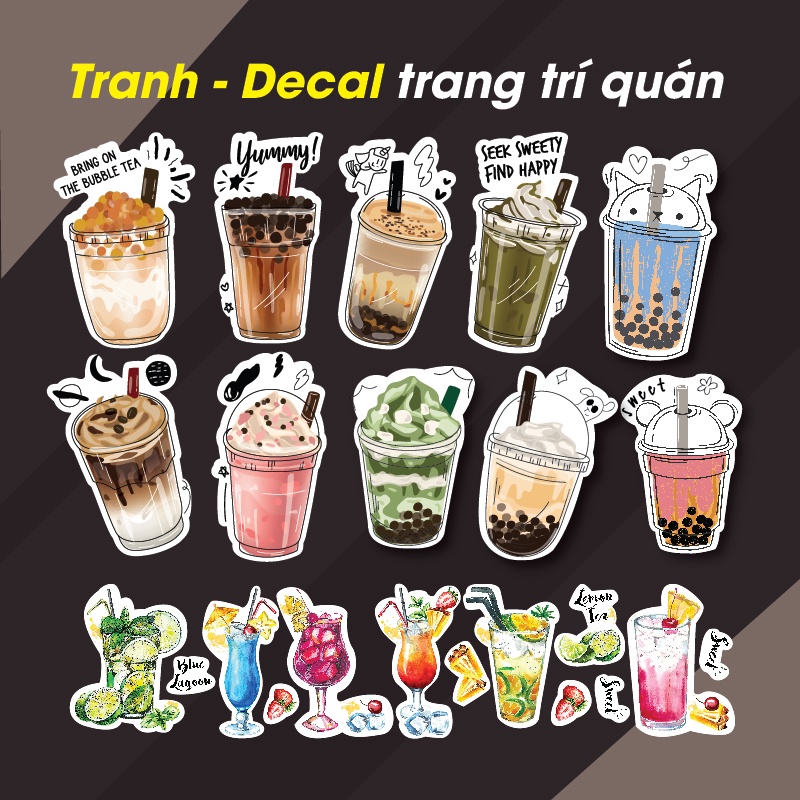 BỘ TRANH 3D Trà sữa trang trí quán - Set 5 tranh 2001