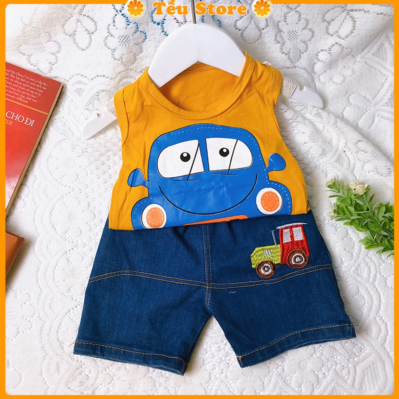 Quần Jean Bé Trai -SALE- Quần Short Bé Trai &amp; Bé Gái Chất Bò Jean Mềm Thêu Xe Size 7 - 18kg Đủ Size Cho Bé 0 - 6 Tuổi