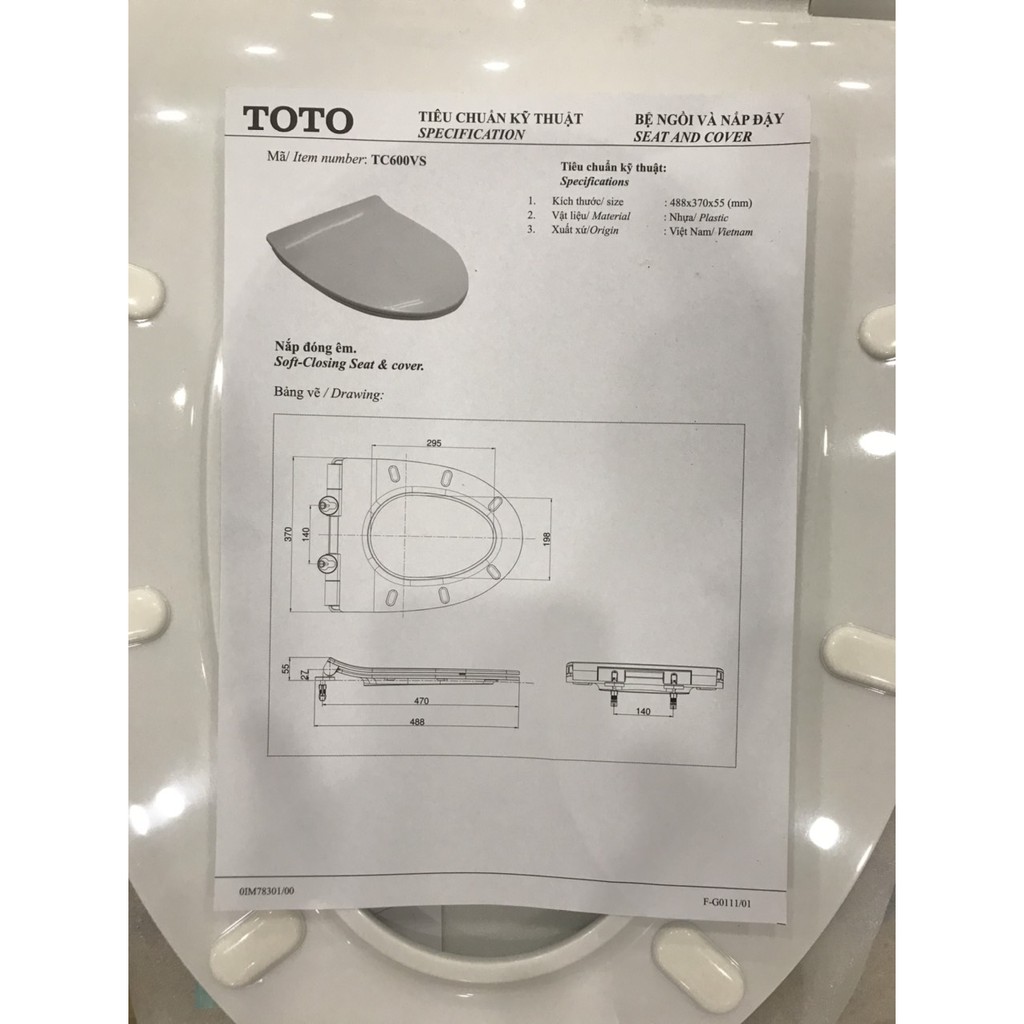 Nắp Bồn Cầu TOTO TC600VS êm chính hãng dễ vệ sinh và lắp đặt, gắn được hầu hết các bồn cầu ToTo