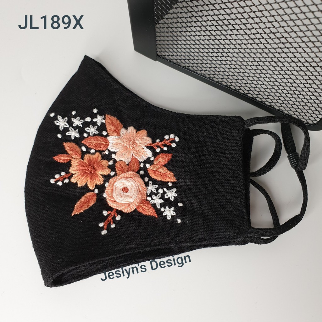 Khẩu trang thêu tay vải linen JL189X