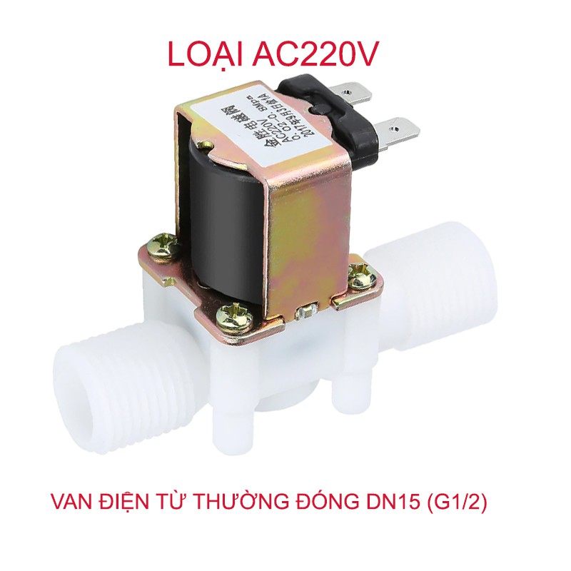 Van nước điện từ thường đóng loại 12V-TS101, bằng nhựa, ren ngoài D15-G1/2