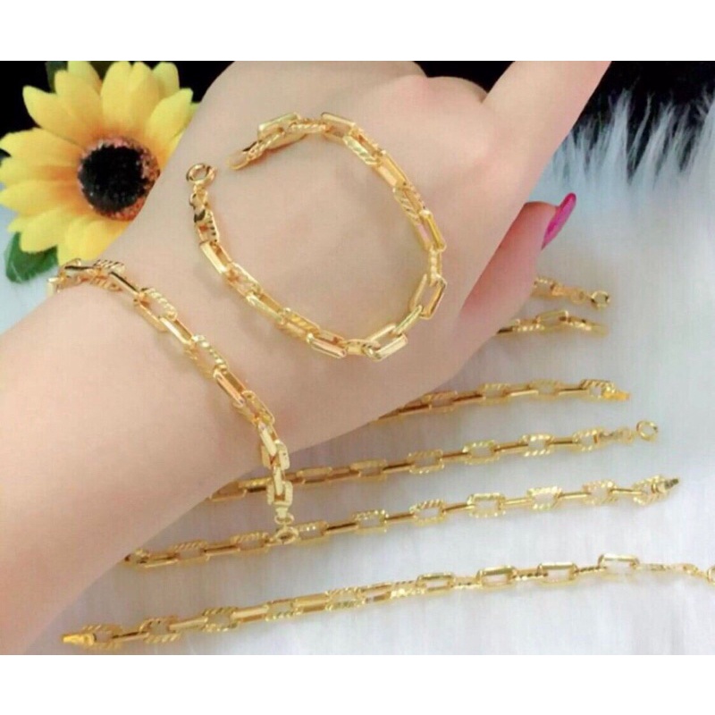 Lắc tay mắc xích vuông mạ vàng 18k siêu đẹp có size em bé LV38