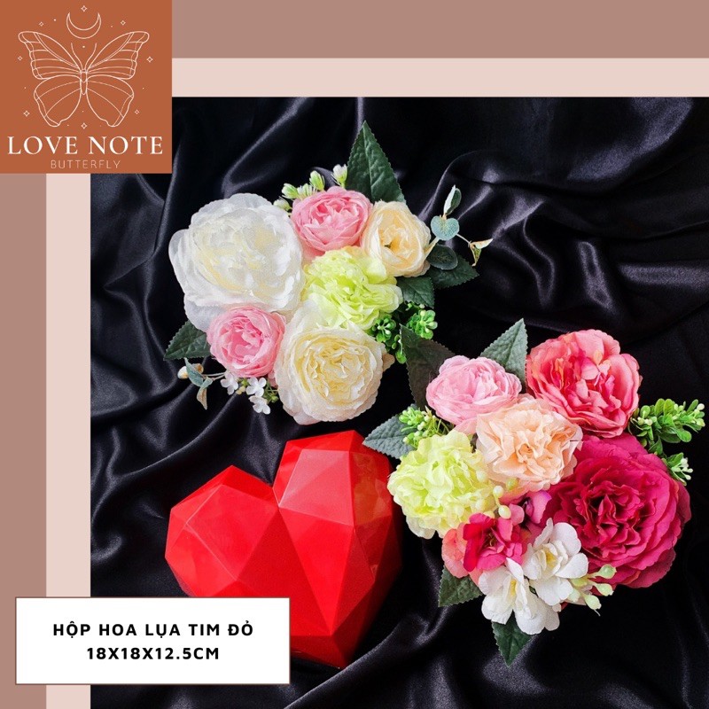 Hộp quà hoa lụa tim đỏ tặng sinh nhật, valentine 14/2, 8/3 20/10, ngày nhà giáo, giáng sinh, noel