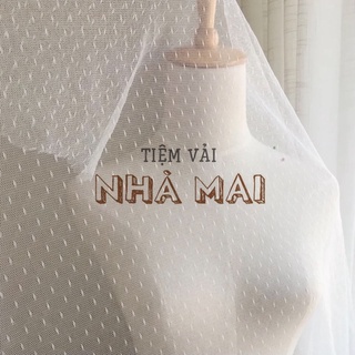 Voan lưới chấm bi hạt nhỏ, chất mềm nhẹ co giãn 2 chiều