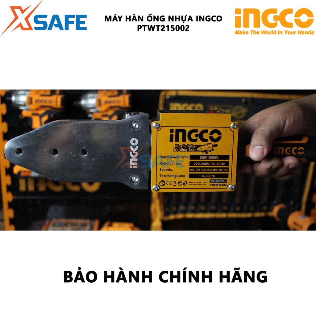 Máy hàn ống nhựa INGCO PTWT215002 Máy hàn nhiệt 1500W, nhiệt đồ từ 0-300 độ, kèm 1 thước dây, khóa vặn, tua vít, kềm cắt