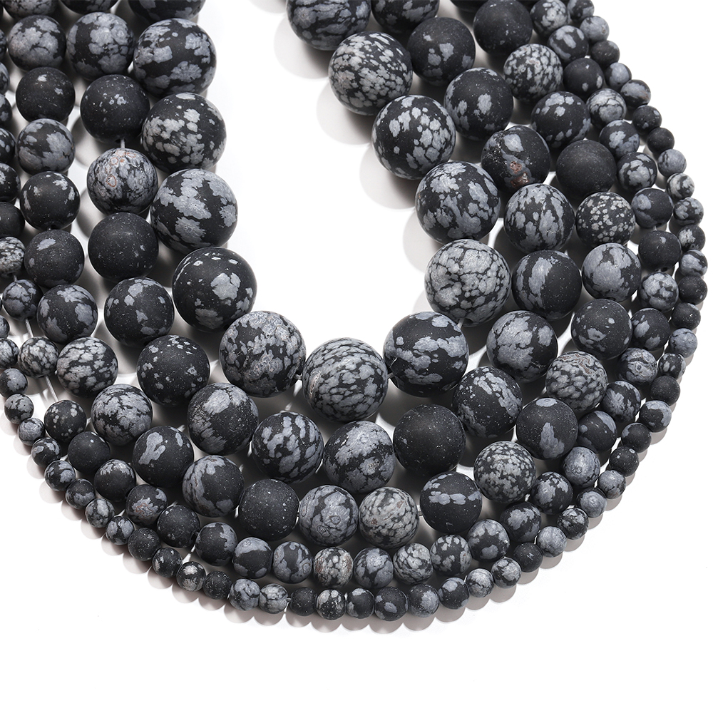 Chuỗi Hạt Đá Obsidian Tròn Bông Tuyết Tự Nhiên 4 / 6 / 8 / 10mm Làm Trang Sức Vòng Tay