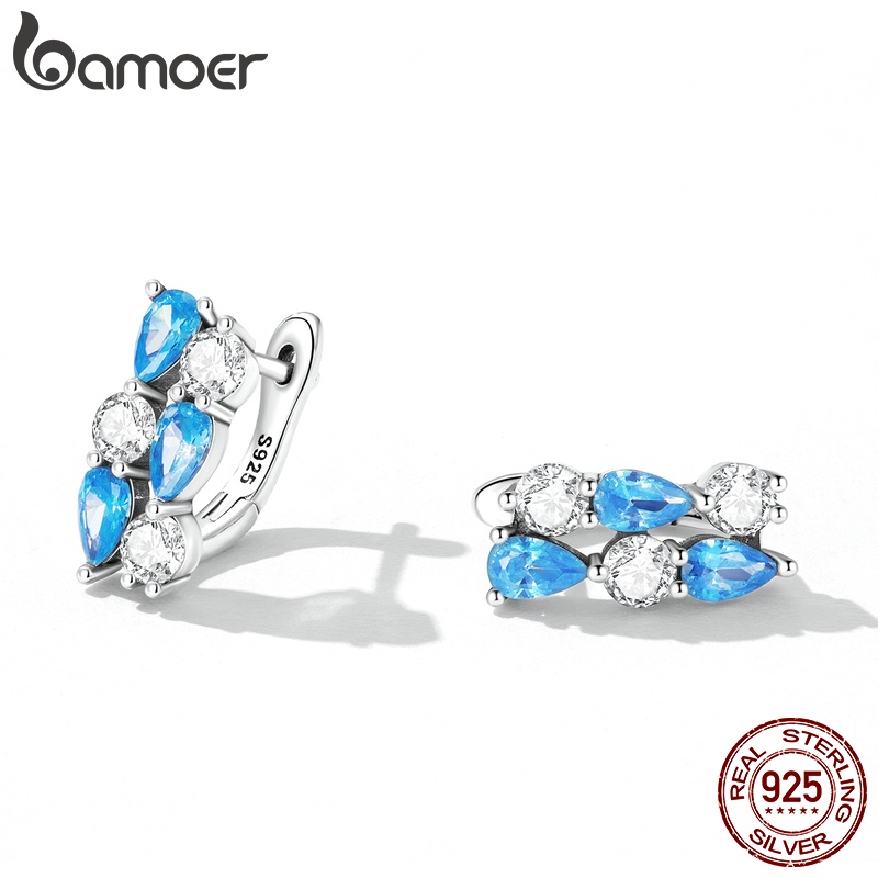 Cặp bông tai Bamoer bạc 925 đính đá xanh lamsang trọng