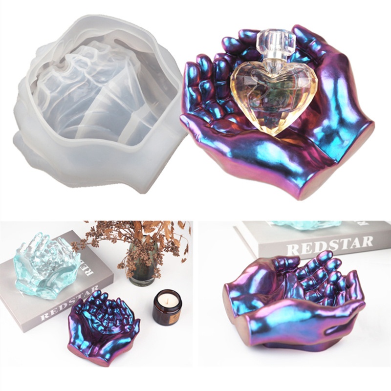 Khuôn silicon đổ nhựa epoxy resin hình bàn tay nâng niu trái tim dễ thương xinh xắn sử dụng trang trí chất lượng cao