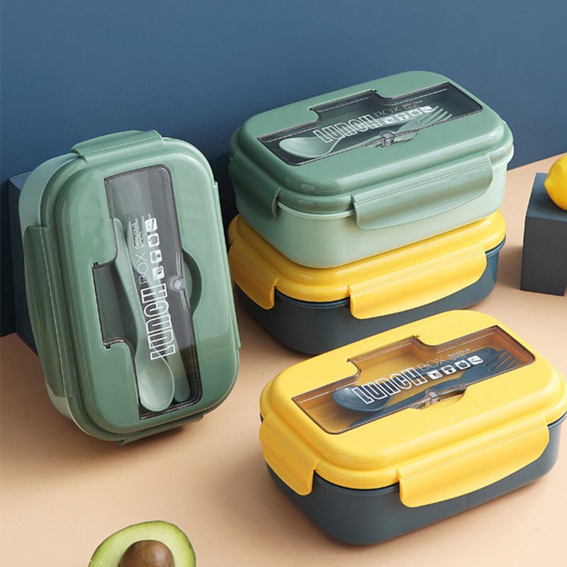 Hộp cơm giữ nhiệt văn phòng 2 ngăn 1100ml kèm dĩa thìa hộp cơm hâm nóng trong lò vi sóng | BigBuy360 - bigbuy360.vn