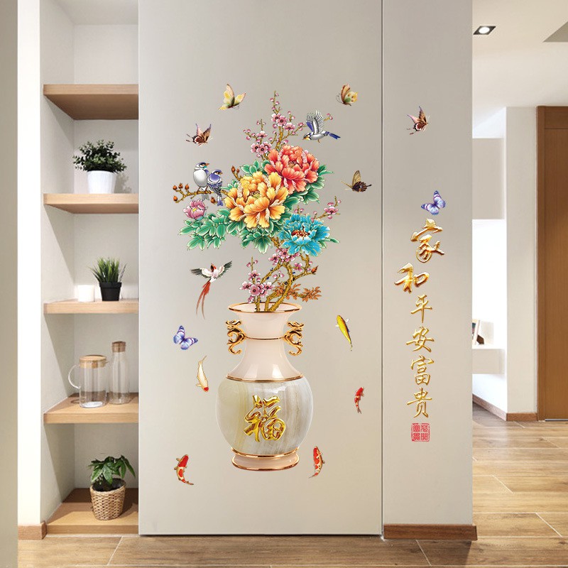 [Size lớn] Decal dán tường - Giấy dán tường - Lọ Hoa Đào phú quí - flowerdecal - SK2019AB | BigBuy360 - bigbuy360.vn