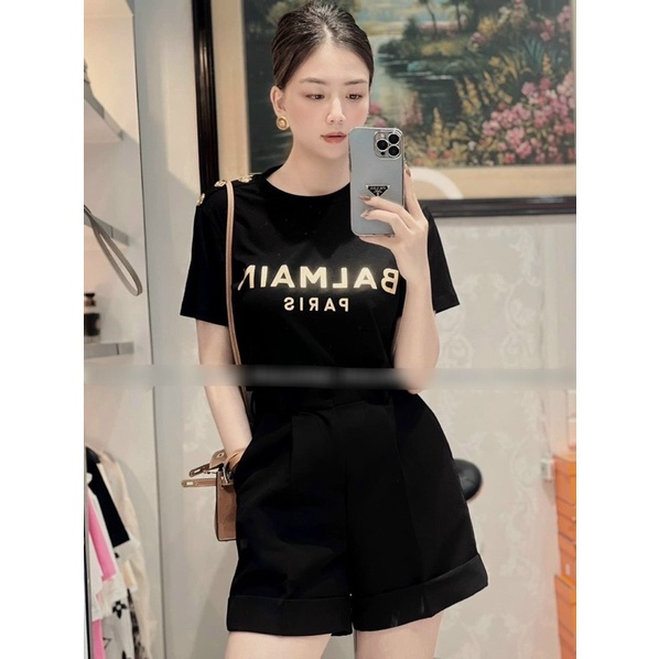ÁO THUN CHỮ BLMAN CÚC VAI CỔ TRÒN DÁNG VỪA TAY CỘC MS12300