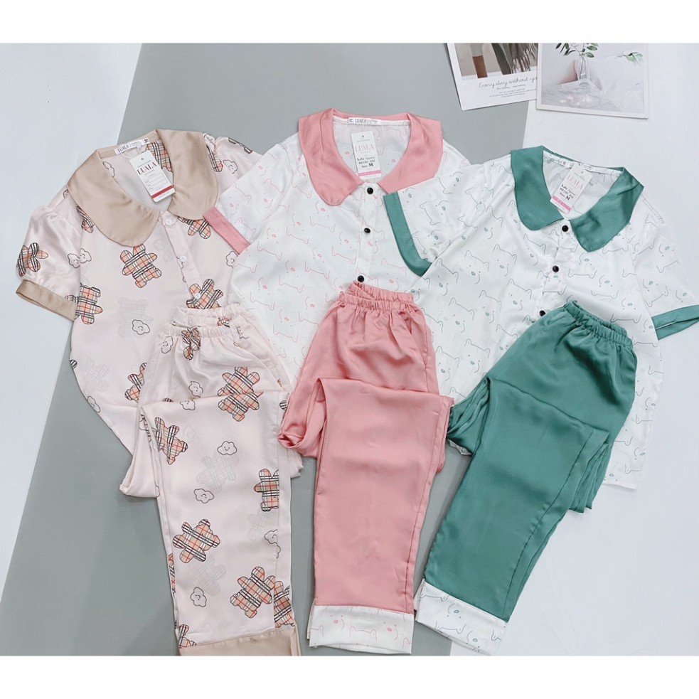 Bộ Đồ Mặc Nhà Cao Cấp Đồ Ngủ Pijama Lụa Satin Cổ Bèo Quần Dài - Babimama BP05.3