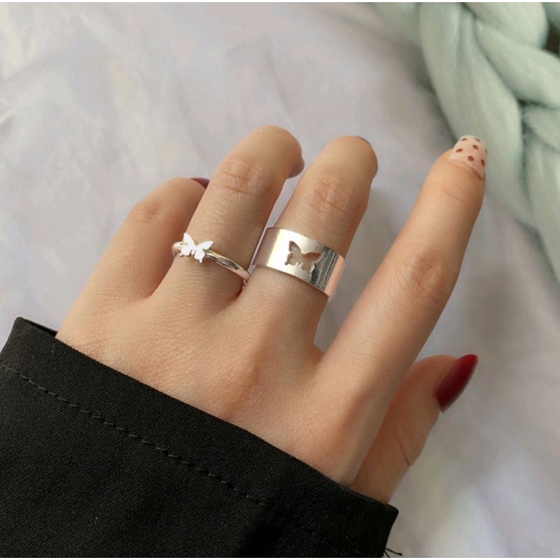 Set 2 Nhẫn Hình Bướm Mạ Vàng Bạc