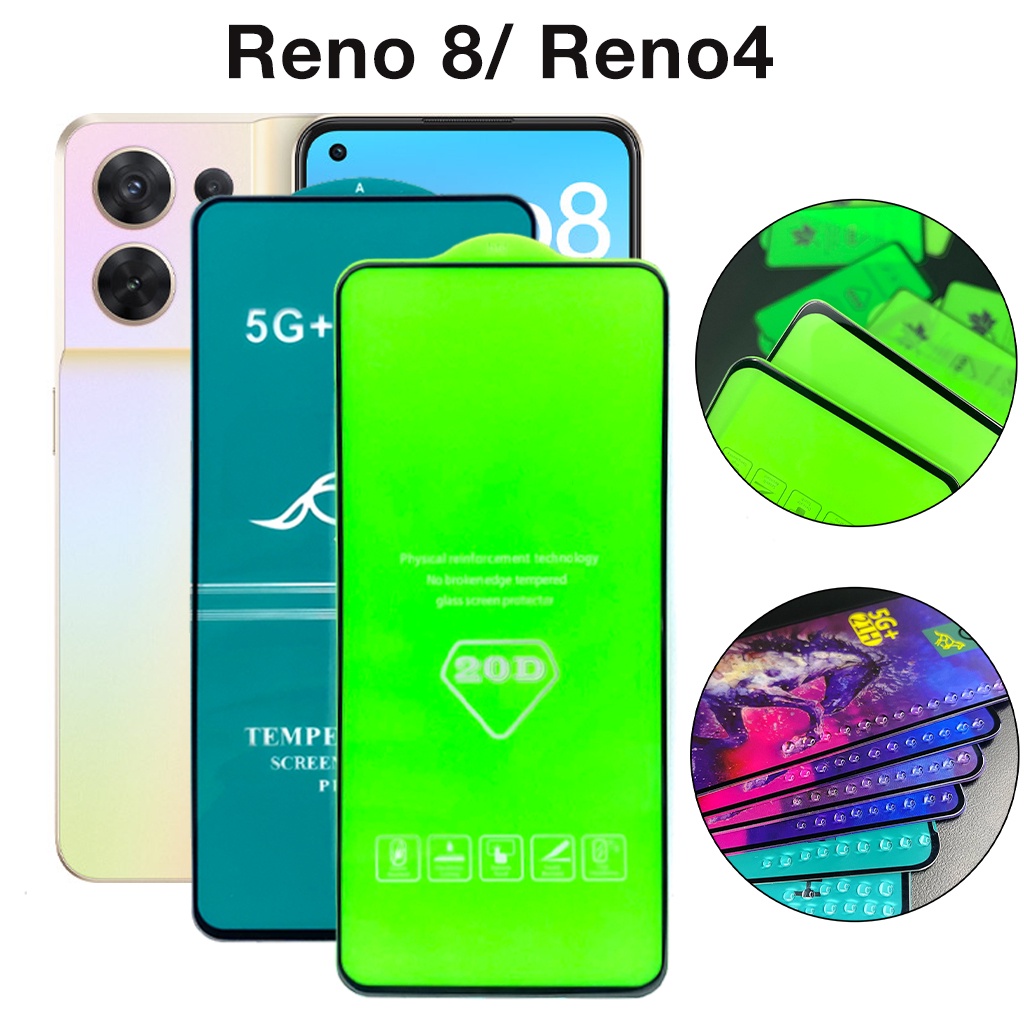 Kính Cường Lực Oppo Reno 8 8z 4 full màn OG xanh và 20D cao cấp trong suốt cảm ứng mượt mà tặng kèm khăn lau màn hình