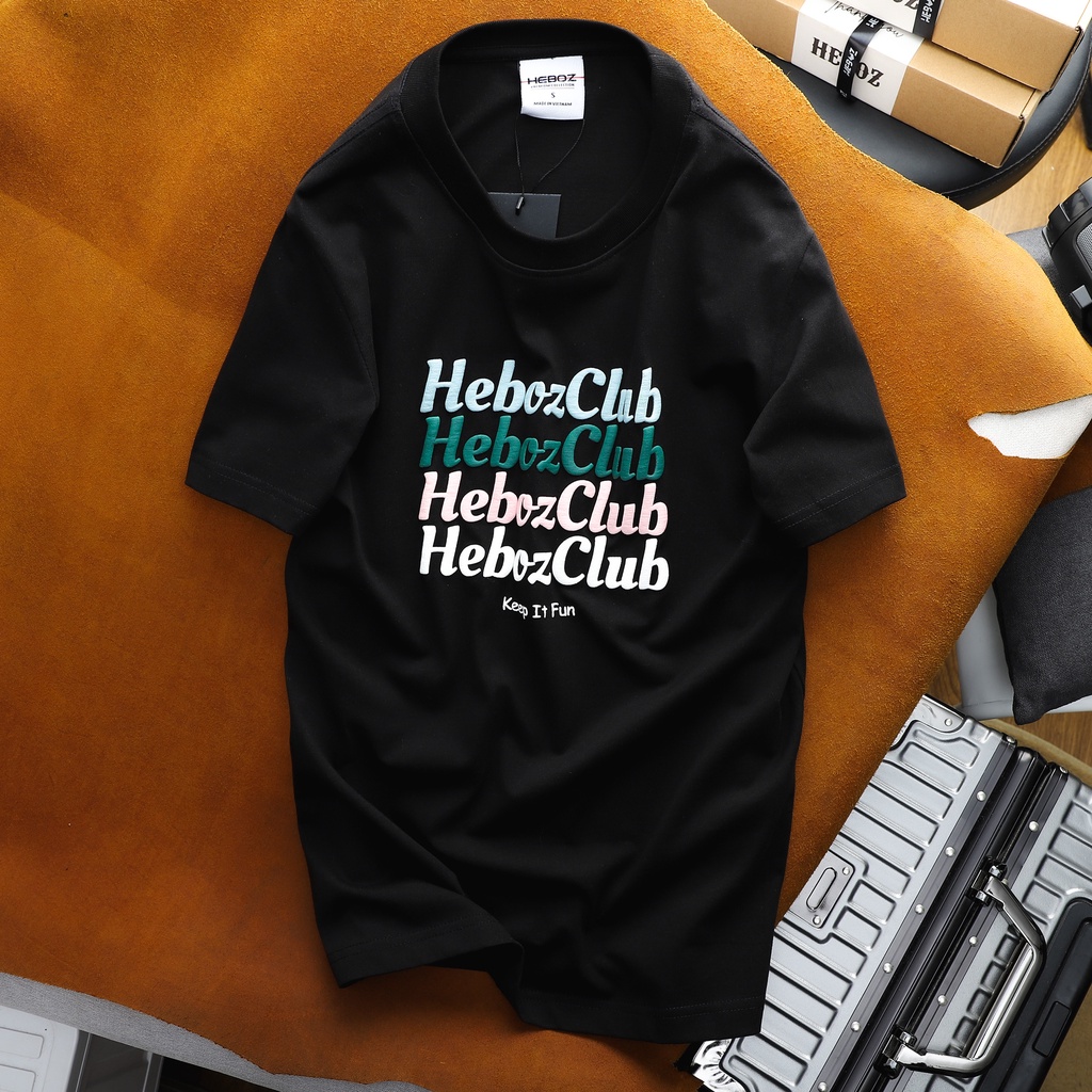 Áo thun nam cổ tròn HEBOZ color block vải cotton 2 chiều, co giãn nhẹ in họa tiết nổi cao cấp BLACK - 00001175