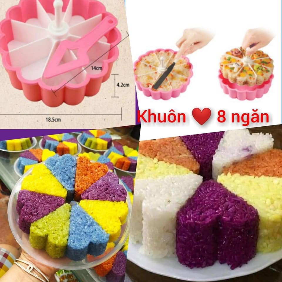 Khuôn Ấn Xôi Thạch Rau Câu Tim 8 Ngăn