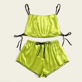 Bộ Đồ Ngủ Lụa Satin Phối Nơ Cho Nữ