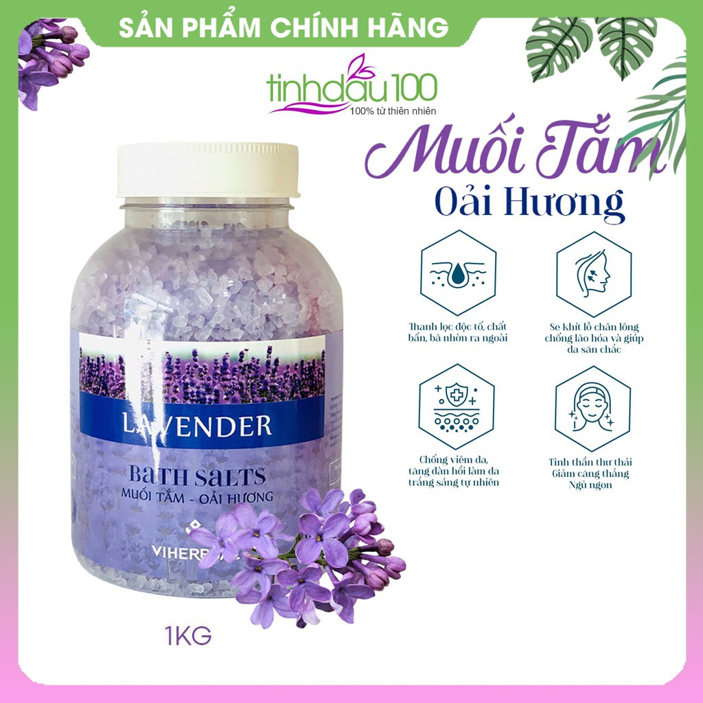 Muối tắm ngâm bồn oải hương lavender Viherbsal tẩy tế bào chết cho da mềm mại hũ 1kg Tinh Dầu 100 Shop