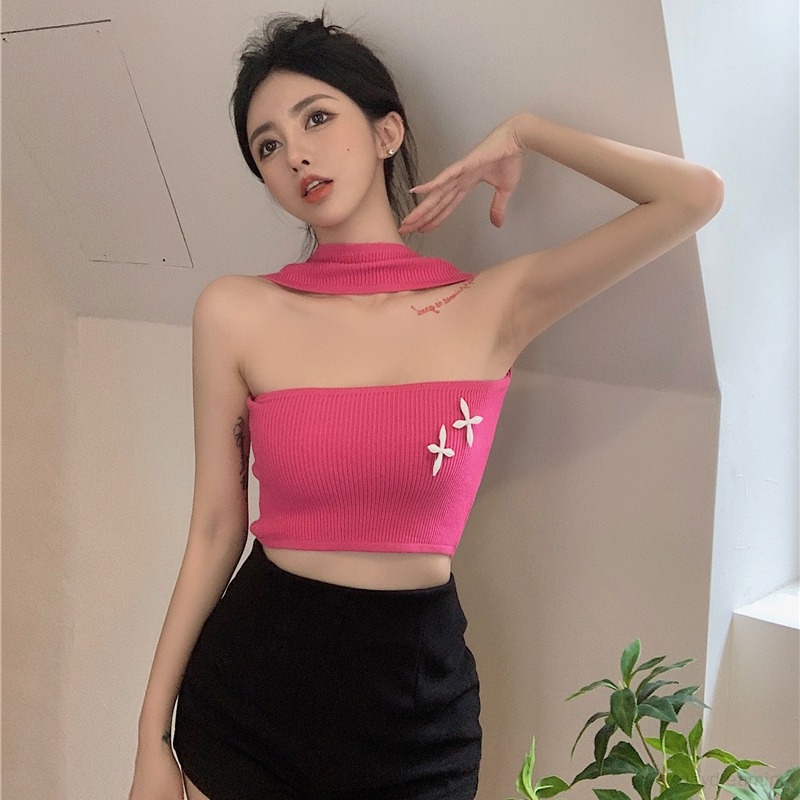 Áo Croptop Dệt Kim Thiết Kế Quyến Rũ Cho Nữ