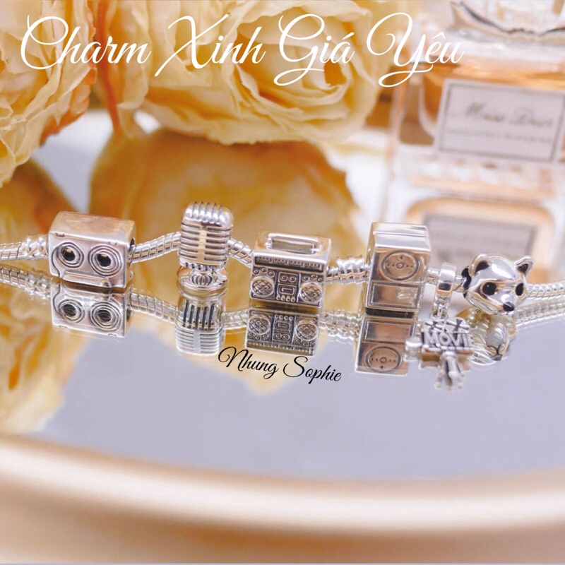 Bộ sưu tập charm bạc 925 Rock Band hình đàn guitar điện, đài catset, micro nhungsophie