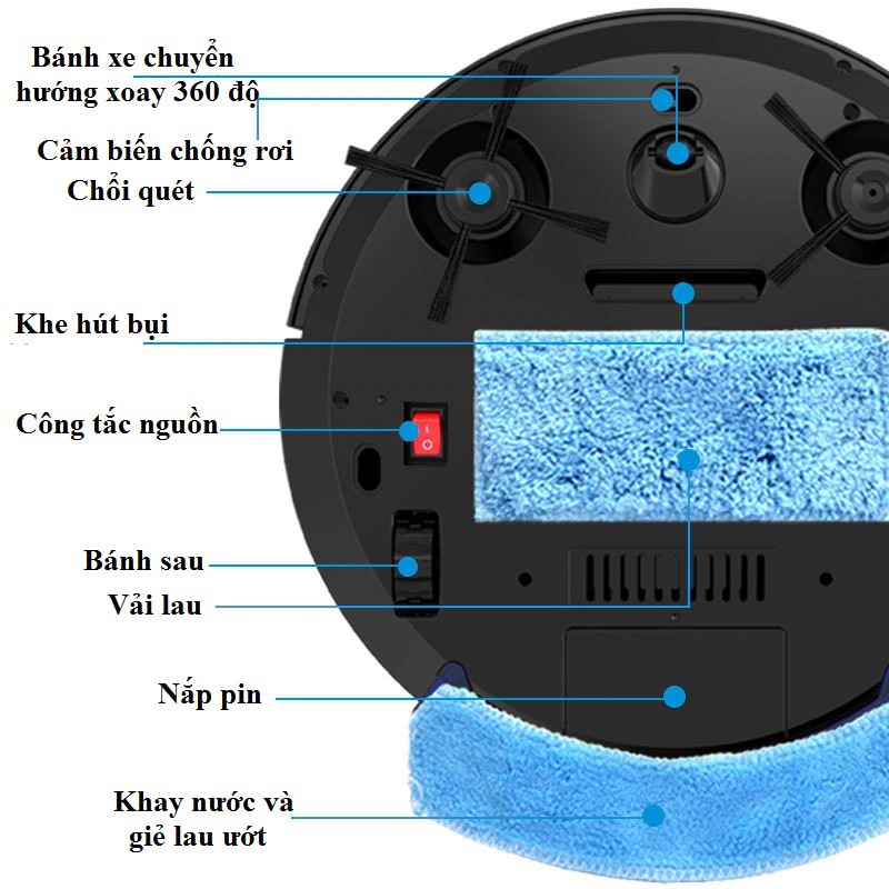 Robot hút bụi lau nhà RSS300 có cảm biến chống rơi, điều khiển từ xa, kèm khay nước lau nhà hiệu quả