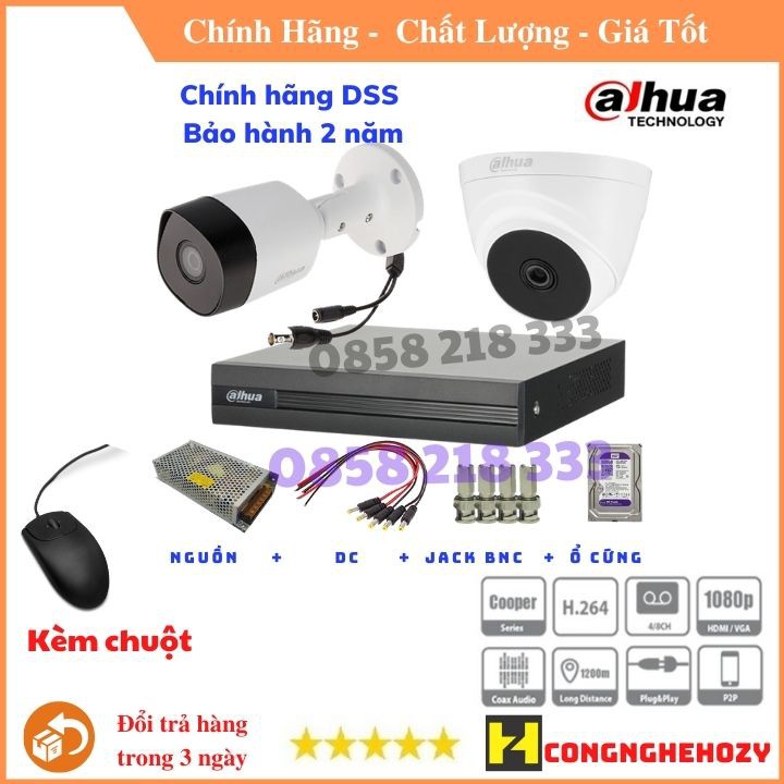 Bộ 2 camera đầu thu Dahua 2.0mpx FullHD 1080p tặng kèm 30m dây , cắm điện là dùng BH24 tháng