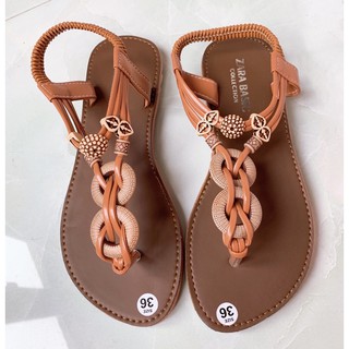 Sandal nữ kiểu xăng đan đế bệt xỏ ngón có đính gỗ